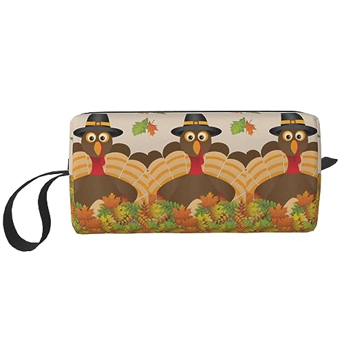 Make-up-Tasche für Frauen Happy Thanksgiving Dekor Truthahn mit Ahornblättern bedruckt große Kapazität Kosmetiktaschen tragbare Kulturtasche Reiseaufbewahrung, weiß, Einheitsgröße, weiß, Einheitsgröße von TOMPPY