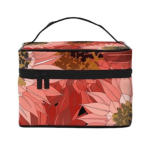 Meerjungfrau Schuppen Aquarell Unterwasser Meer Muster Kosmetiktasche Make-up Tasche Reise Kosmetiktaschen für Frauen Kulturbeutel, Rote Blumen Muster, Einheitsgröße von TOMPPY