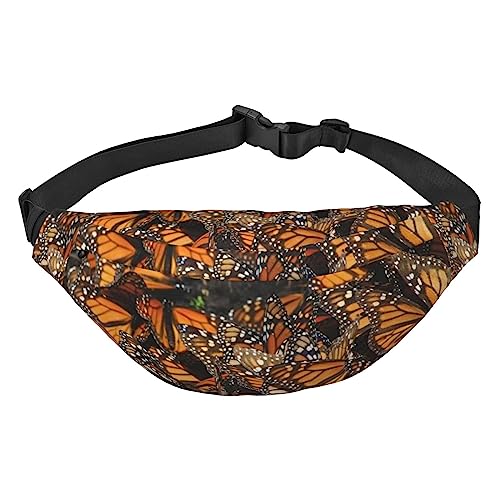 Monarch Butterflies Printed Fanny Packs For Men Women Waterproof Fashion Hiking Waist Bag Large Crossbody Chest Bag For Sports Running Traveling, Black, One Size, Schwarz , Einheitsgröße von TOMPPY