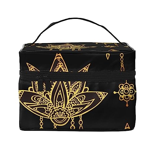 Motorrad Mädchen Kosmetiktasche Make-up Tasche Reise Kosmetiktaschen für Frauen Kulturbeutel, Lotus und Blumen Mandalas, Einheitsgröße von TOMPPY