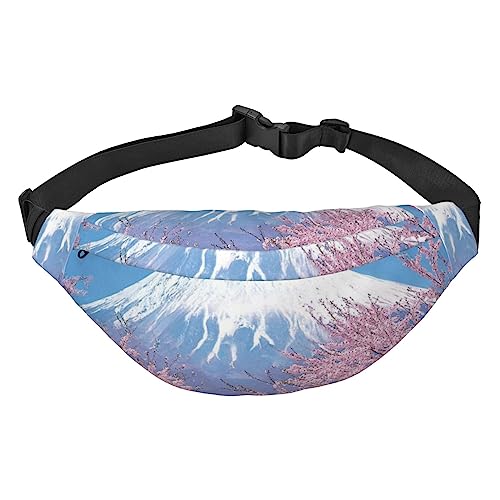 Mount Fuji mit Kirschdruck bedruckte Bauchtaschen für Männer und Frauen, wasserdicht, modisch, Wandern, Hüfttasche für Sport, Laufen, Reisen, Schwarz , Einheitsgröße von TOMPPY