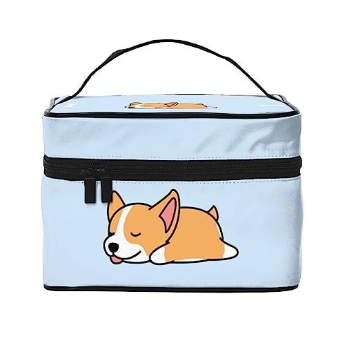 Nette Weihnachtsmann Weihnachten Muster Kosmetiktasche Make-up Tasche Reise Kosmetiktaschen für Frauen Kulturbeutel, Netter walisischer Corgi-Welpe, der mit Knochen schläft, Einheitsgröße von TOMPPY