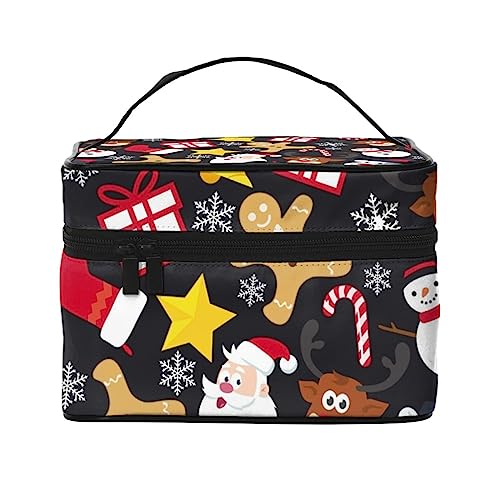 Nette Weihnachtsmann Weihnachten Muster Kosmetiktasche Make-up Tasche Reise Kosmetiktaschen für Frauen Kulturbeutel, Weihnachtsschneemann Rentier Schneeflocke Geschenk Lebkuchenmann Zuckerstange, Einheitsgröße von TOMPPY