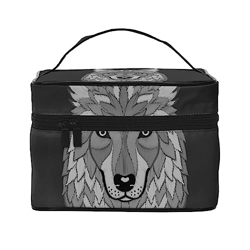 Nette Weihnachtsmann Weihnachten Muster Kosmetiktasche Make-up Tasche Reise Kosmetiktaschen für Frauen Kulturbeutel, Wolf Grayscalel Head, Einheitsgröße von TOMPPY