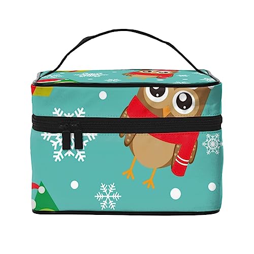 Niedliche Tier Lustige Fuchs Yoga Kosmetiktasche Make-up Tasche Reise Kosmetiktaschen für Frauen Kulturbeutel, Weihnachten Niedliche Eulen mit Schneeflocken, Einheitsgröße von TOMPPY