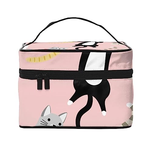 Niedliche graue Panda bunte Punkte und Blumen asiatische Bären Textur Kosmetiktasche Make-up Tasche Reise Kosmetiktaschen für Frauen Kulturbeutel, Niedliche Cartoon-Katzen., Einheitsgröße von TOMPPY