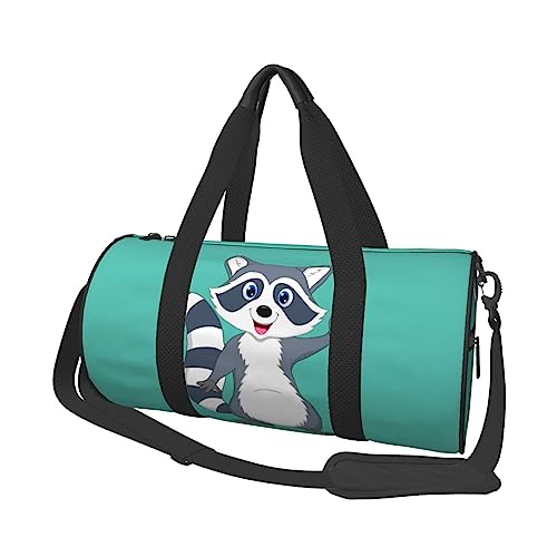 Niedlicher Waschbär bedruckte Sporttasche Gym Tote Bag Weekender Reisetasche Sport Turnbeutel für Workout Übernachtung Reisegepäck Damen Herren, Schwarz, Einheitsgröße, Schwarz , Einheitsgröße von TOMPPY