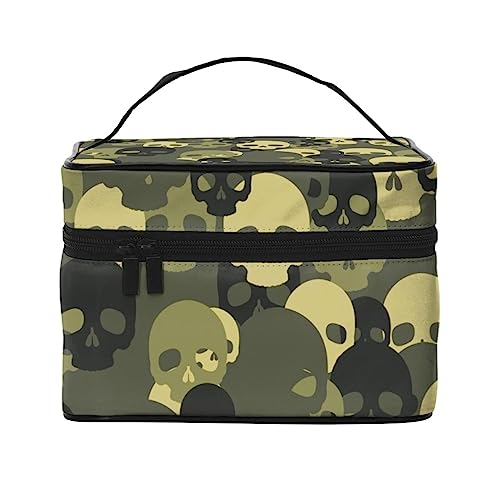 Noten Musikinstrumente Musik Elemente Kosmetiktasche Make-up Tasche Reise Kosmetiktaschen für Frauen Kulturbeutel, Totenkopf-grünes Camouflage-Muster, Einheitsgröße von TOMPPY