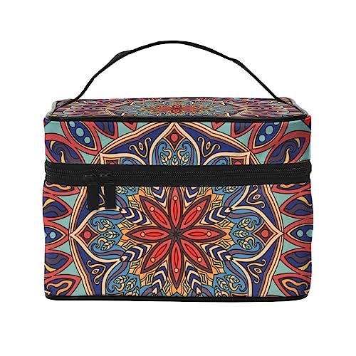 Ölgemälde Mohnfeld Moderne Impressionismus Kosmetiktasche Make-up Tasche Reise Kosmetiktaschen für Frauen Kulturbeutel, Retro Ethno Mandala Muster Vintage Floral Mandala Muster, Einheitsgröße von TOMPPY