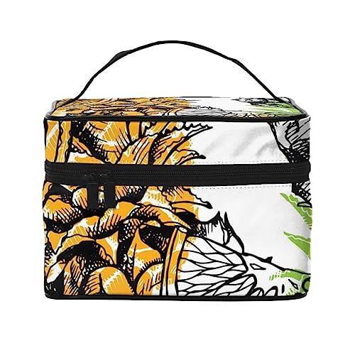 Oriolebird und Federn Kosmetiktasche Make-up-Tasche Reise Kosmetiktaschen für Frauen Kulturbeutel, Orange Ananas Malerei, Einheitsgröße von TOMPPY