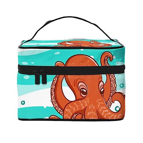 Oriolebird und Federn Kosmetiktasche Make-up-Tasche Reise Kosmetiktaschen für Frauen Kulturbeutel, Orange Octopuses Sea Waves, Einheitsgröße von TOMPPY