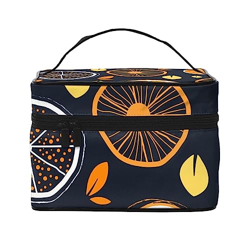 Oriolebird und Federn Kosmetiktasche Make-up-Tasche Reise Kosmetiktaschen für Frauen Kulturbeutel, Orange Zitronen Muster, Einheitsgröße von TOMPPY