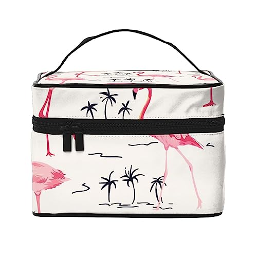 Pandas Bären niedliche Tiere Englisches Alphabet Kosmetiktasche Make-up-Tasche Reise Kosmetiktaschen für Frauen Kulturbeutel, Rosa Flamingo Vogel und Palme Muster, Einheitsgröße von TOMPPY