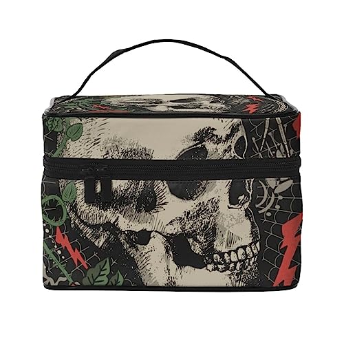 Pandas Bären niedliche Tiere Englisches Alphabet Kosmetiktasche Make-up-Tasche Reise Kosmetiktaschen für Frauen Kulturbeutel, Totenkopf und Rosen im Gothic-Stil, Einheitsgröße von TOMPPY