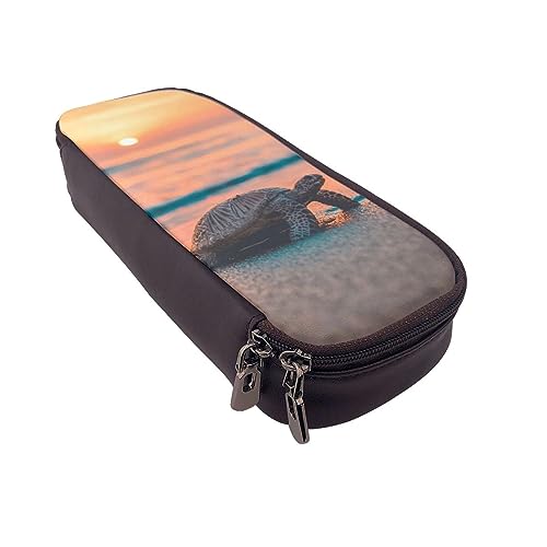 Pencil Case Pier Printed Big Capacity Pencil Case Pencil Pouch Simple Stationery Organizer for Office Travel Holder Box, Meeresschildkröte Sonnenuntergang, Einheitsgröße, Make-up-Tasche von TOMPPY