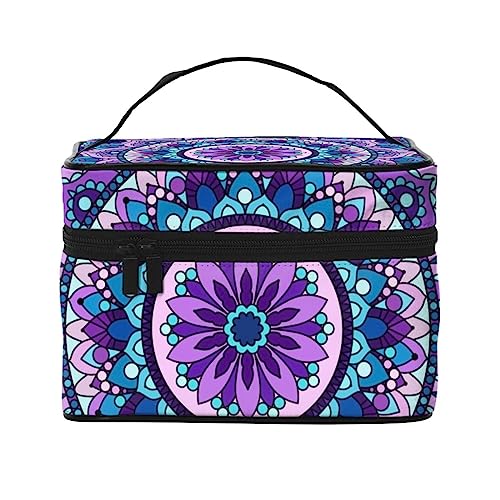 Pink Paris Elements Kosmetiktasche Make-up Tasche Reise Kosmetiktaschen für Frauen Kulturbeutel, Mandala Lila Blumenmuster, Einheitsgröße von TOMPPY