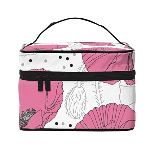 Pizza on Stripes Kosmetiktasche Make-up-Tasche Reise Kosmetiktaschen für Frauen Kulturbeutel, Rosa Mohnblumen-Muster, Einheitsgröße von TOMPPY