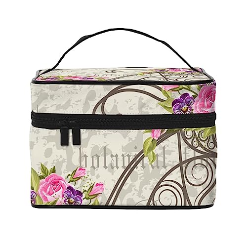 Pizza on Stripes Kosmetiktasche Make-up-Tasche Reise Kosmetiktaschen für Frauen Kulturbeutel, Rosa Romantische Blumen, Einheitsgröße von TOMPPY