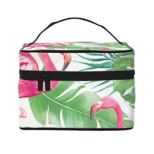 Rosa Lotus Kosmetiktasche Make-up Tasche Reise Kosmetiktaschen für Frauen Kulturbeutel, Rosa Flamingo mit grüner Palme, Einheitsgröße von TOMPPY