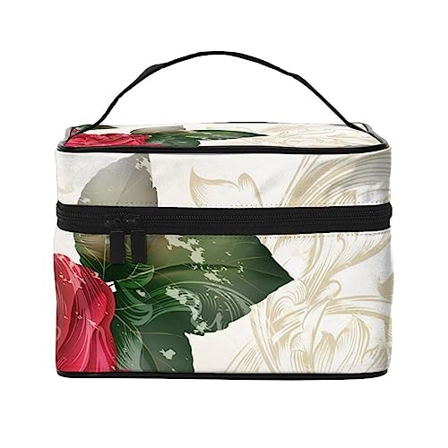 Rote Rosen blühende Kosmetiktasche Make-up Tasche Reise Kosmetiktaschen für Frauen Kulturbeutel, rote rose, Einheitsgröße von TOMPPY