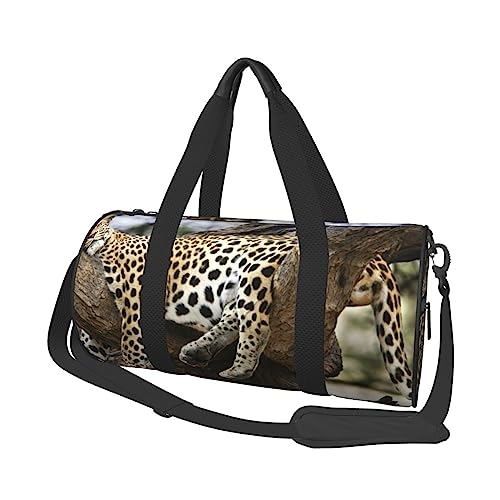 Schlafender Leoparden-bedruckte Sporttasche, Turnbeutel, Weekender, Reisetasche, Sporttasche, für Workout, Übernachtung, Reisegepäck, Damen, Herren, Schwarz, Einheitsgröße, Schwarz , Einheitsgröße von TOMPPY