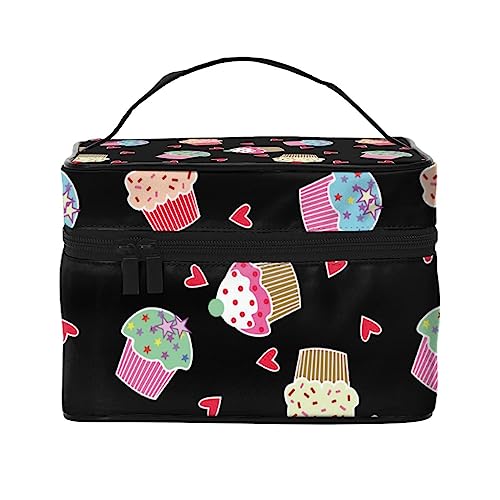 Schöne schwarze und weiße Katzen Kosmetiktasche Make-up Tasche Reise Kosmetiktaschen für Frauen Kulturbeutel, Love Cupcake Muster, Einheitsgröße von TOMPPY