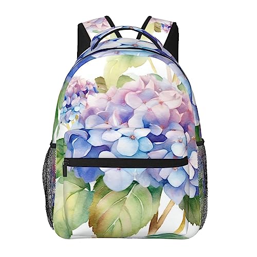 Schöner Laptop-Rucksack mit Koala-Druck, modisch, leicht, ergonomisch, lässig, Reisen, Tagesrucksack für Damen und Herren, Hortensien-Aquarell, Einheitsgröße, Tagesrucksäcke von TOMPPY