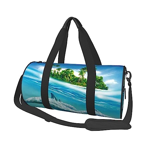 Schwimmender Delfin im blauen Meer bedruckte Sporttasche Turnbeutel Weekender Reisetasche Sport Gym Bag für Workout Übernachtung Reisegepäck Damen Herren, Schwarz, Einheitsgröße, Schwarz , von TOMPPY