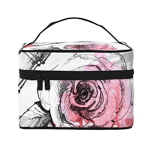 Sea Octopus Kosmetiktasche Make-up-Tasche Reise Kosmetiktaschen für Frauen Kulturbeutel, Vintage Rose Blumen Lippenstift Parfüm Make-up Pinsel Muster, Einheitsgröße von TOMPPY