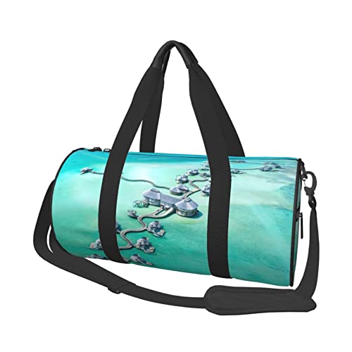 Seaside Hotel Bedruckte Sporttasche Sporttasche Turnbeutel Weekender Reisetasche Sport Gym Bag für Workout Übernachtung Reisegepäck Damen Herren, Schwarz, Einheitsgröße, Schwarz , Einheitsgröße von TOMPPY