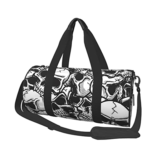 Skulls Pattern Printed Sports Duffel Bag Gym Tote Bag Weekender Travel Bag Sports Gym Bag For Workout Overnight Travel Luggage Women Men, Black, One Size, Schwarz , Einheitsgröße von TOMPPY