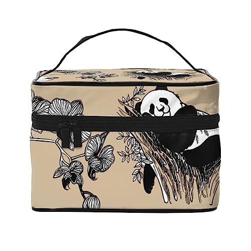 Skulls mit Herzen Muster Tag der Toten Kosmetiktasche Make-up Tasche Reise Kosmetiktaschen für Frauen Kulturbeutel, Sketch Pandas und Orchidee Blumen, Einheitsgröße von TOMPPY