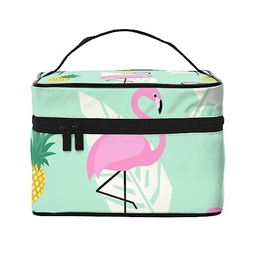 Skulls mit Herzen Muster Tag der Toten Kosmetiktasche Make-up Tasche Reise Kosmetiktaschen für Frauen Kulturbeutel, Tropische exotische Hawaii Muster Flamingos Ananas und Palmblätter, Einheitsgröße von TOMPPY