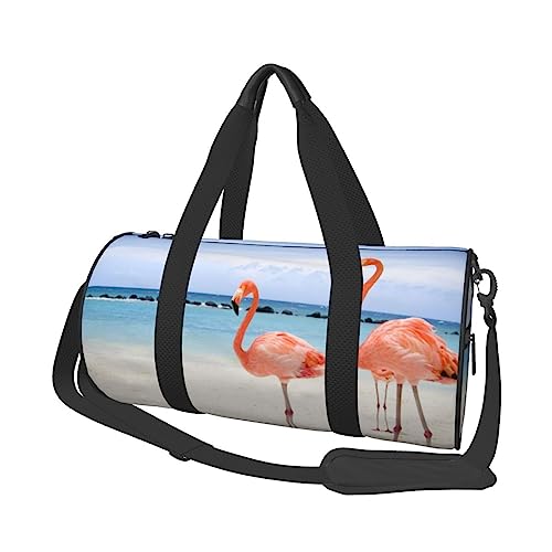 Sky Flamingo Bird Printed Sports Duffel Bag Gym Tote Bag Weekender Travel Bag Sports Gym Bag For Workout Overnight Travel Luggage Women Men, Black, One Size, Schwarz , Einheitsgröße von TOMPPY