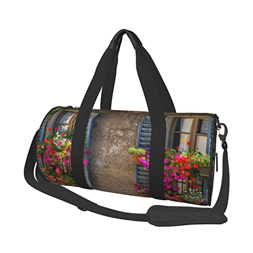 Sporttasche mit Sichtfenster, rote Blume, bedruckt, Sporttasche, Reisetasche, Wochenend-Reisetasche, Sporttasche, für Workout, Übernachtung, Reisegepäck, Damen, Herren, Schwarz, Einheitsgröße, Schwarz von TOMPPY