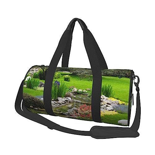 Spring Green Grass Printed Sports Duffel Bag Gym Tote Bag Weekender Travel Bag Sports Gym Bag For Workout Overnight Travel Luggage Women Men, Black, One Size, Schwarz , Einheitsgröße von TOMPPY