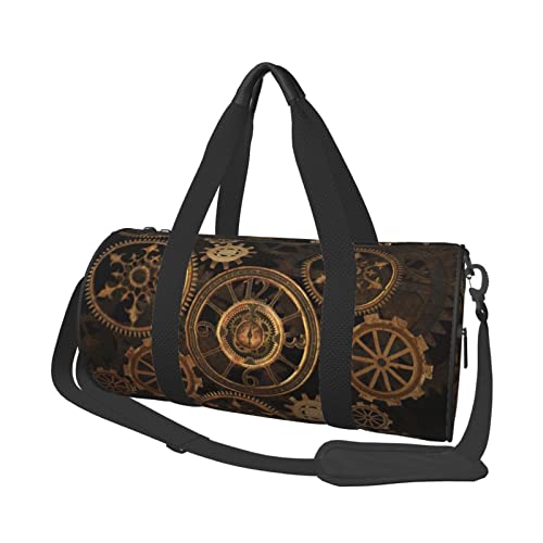 Steampunk Steampunk Gears Clock Printed Sports Duffel Bag Gym Tote Bag Weekender Travel Bag Sports Gym Bag For Workout Overnight Travel Luggage Women Men, Black, One Size, Schwarz , Einheitsgröße von TOMPPY