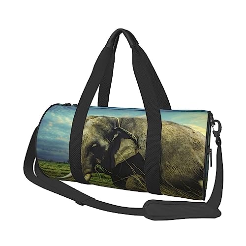 Steppe Elefant bedruckte Sporttasche Gym Tote Bag Weekender Reisetasche Sport Gym Bag für Workout Übernachtung Reisegepäck Damen Herren, Schwarz, Einheitsgröße, Schwarz , Einheitsgröße von TOMPPY