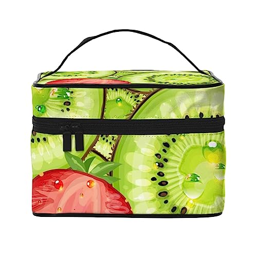 Streifen Ananas Muster Kosmetiktasche Make-up Tasche Reise Kosmetiktaschen für Frauen Kulturbeutel, Erdbeer- und Kiwi-Muster, Einheitsgröße von TOMPPY