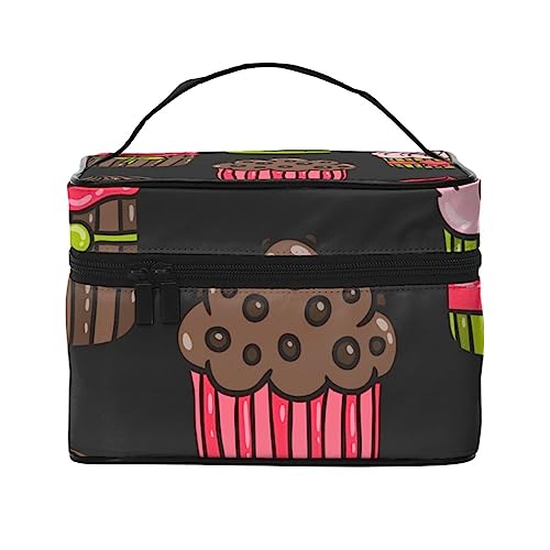 Süße Donuts Kosmetiktasche Make-up-Tasche Reise Kosmetiktaschen für Frauen Kulturbeutel, Niedliches Cupcake-Muster, Einheitsgröße von TOMPPY