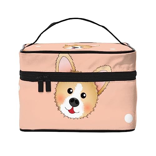 Süße Kühe Kosmetiktasche Make-up Tasche Reise Kosmetiktaschen für Frauen Kulturbeutel, Niedlicher Corgi-Hund auf hellem Orange, Einheitsgröße von TOMPPY