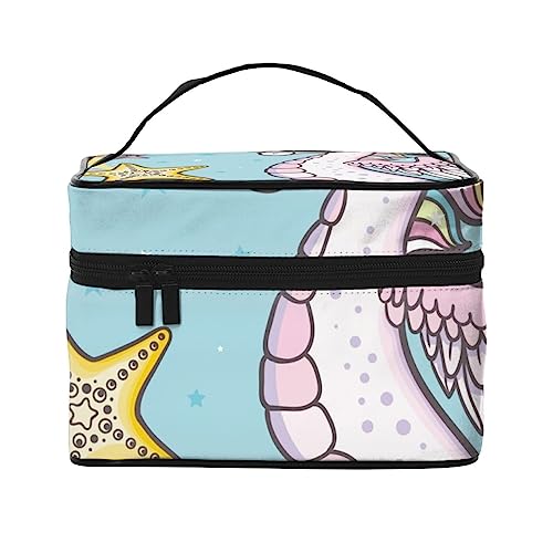 Süße Skelette Katzen Kosmetiktasche Make-up Tasche Reise Kosmetiktaschen für Frauen Kulturbeutel, Niedliches Regenbogen-Seepferdchen-Einhorn mit Seestern, Einheitsgröße von TOMPPY