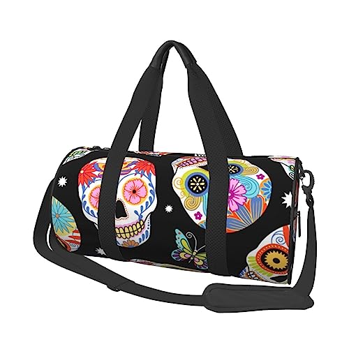 Sugar Skulls Bedruckte Sporttasche Sporttasche Turnbeutel Weekender Reisetasche Sport Turnbeutel für Workout Übernachtung Reisegepäck Damen Herren, Schwarz, Einheitsgröße, Schwarz , Einheitsgröße von TOMPPY