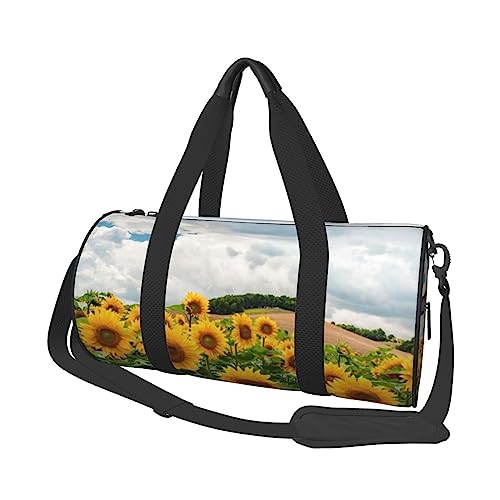 Sunflower Field Printed Sports Duffel Bag Gym Tote Bag Weekender Travel Bag Sports Gym Bag For Workout Overnight Travel Luggage Women Men, Black, One Size, Schwarz , Einheitsgröße von TOMPPY