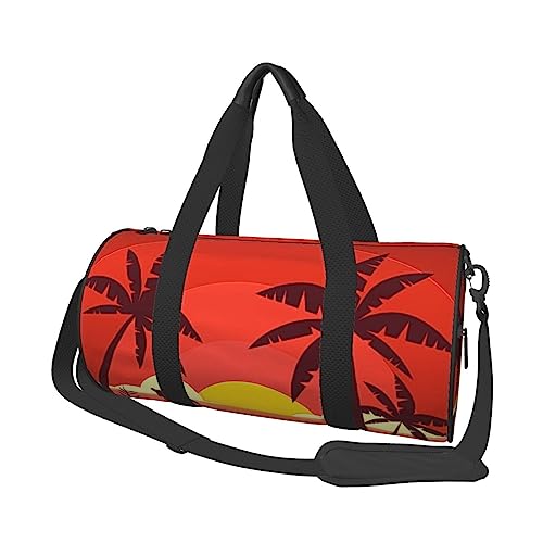 Sunset And Coconut Trees Printed Sports Duffel Bag Gym Tote Bag Weekender Travel Bag Sports Gym Bag For Workout Overnight Travel Luggage Women Men, Black, One Size, Schwarz , Einheitsgröße von TOMPPY