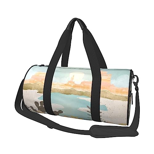 Sunset Cactus Printed Sports Duffel Bag Gym Tote Bag Weekender Travel Bag Sports Gym Bag For Workout Overnight Travel Luggage Women Men, Black, One Size, Schwarz , Einheitsgröße von TOMPPY