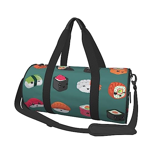 Sushi bedruckte Sporttasche Sporttasche Turnbeutel Weekender Reisetasche Sport Gym Bag für Workout Übernachtung Reisegepäck Damen Herren, Schwarz, Einheitsgröße, Schwarz , Einheitsgröße von TOMPPY