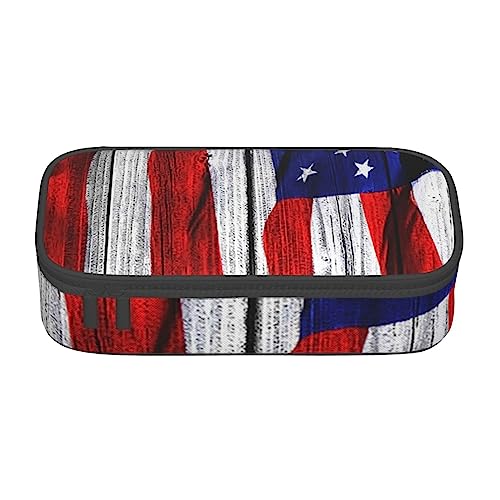 TOMPPY Bedrucktes Federmäppchen mit USA-Flagge, großes Fassungsvermögen, tragbares Federmäppchen für Büro, Schreibwaren, Organizer, Schwarz , Einheitsgröße, Taschen-Organizer von TOMPPY