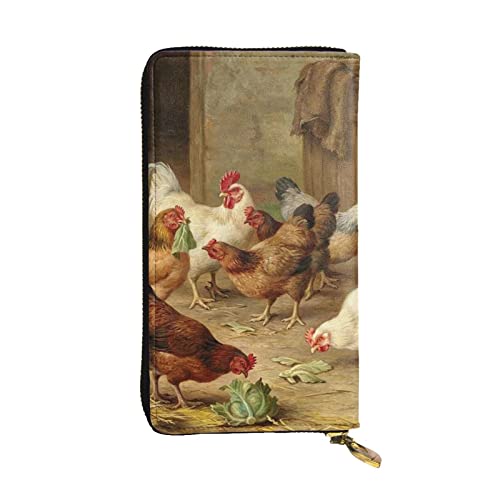 TOMPPY Braten Huhn Hen Farm Gedruckt Frauen Lange Brieftasche Reißverschluss Rund Brieftasche Clutch Geldbörse Kartenhalter Organizer, Schwarz, Einheitsgröße, Schwarz , Einheitsgröße von TOMPPY