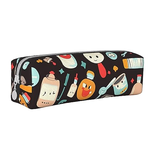 TOMPPY Cartoon Fisch Essen Schiff Im Ozean Meer Gedruckt Bleistift Fall Leder Bleistift Beutel Tragbare Schreibwaren Organizer Bleistift Halter Make-up Tasche Mit Reißverschluss Schließung, Cartoon von TOMPPY